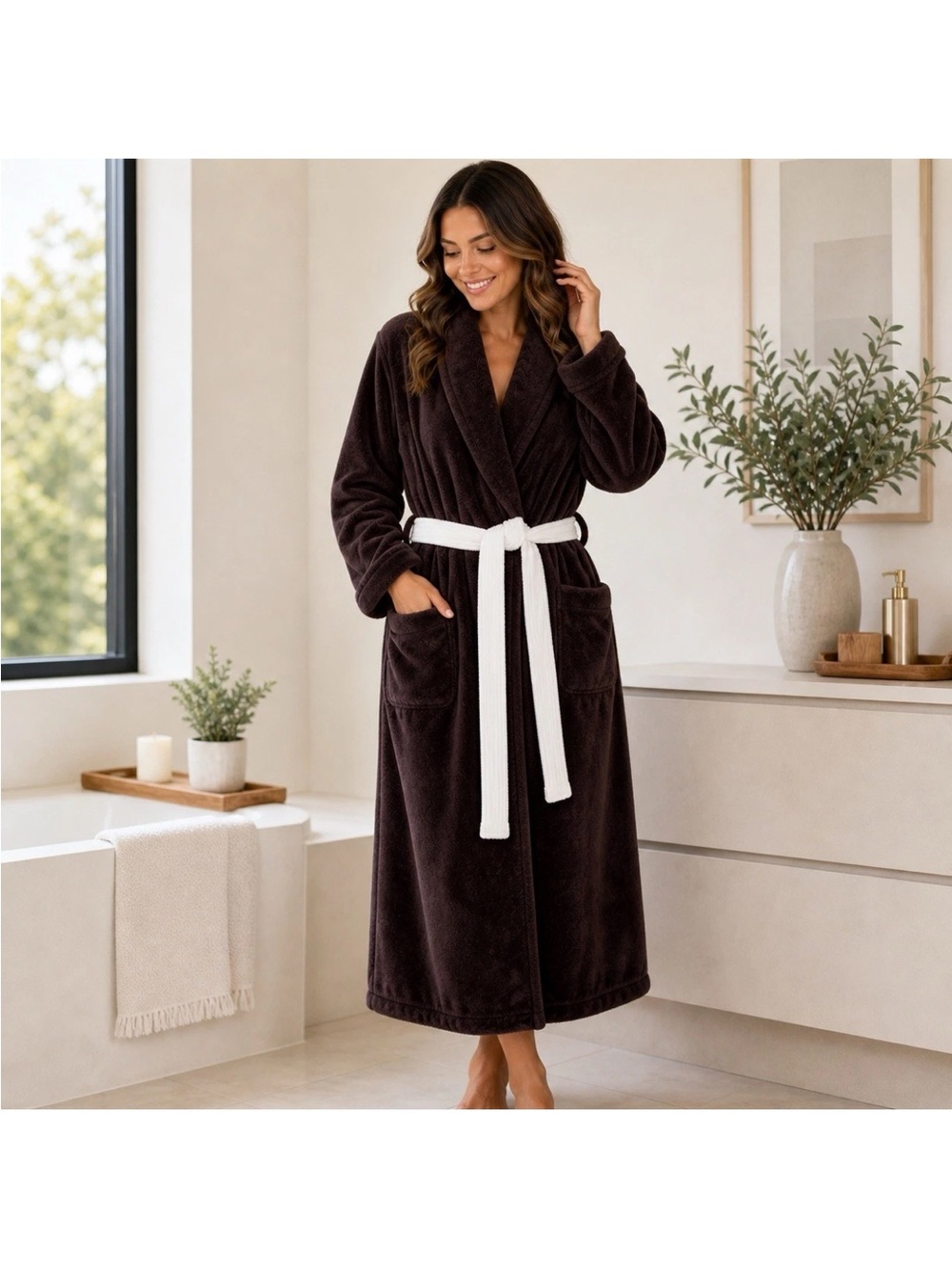 Restoration Hardware Luxury Plush Long Robe Brown Large Unisex Spa Robe